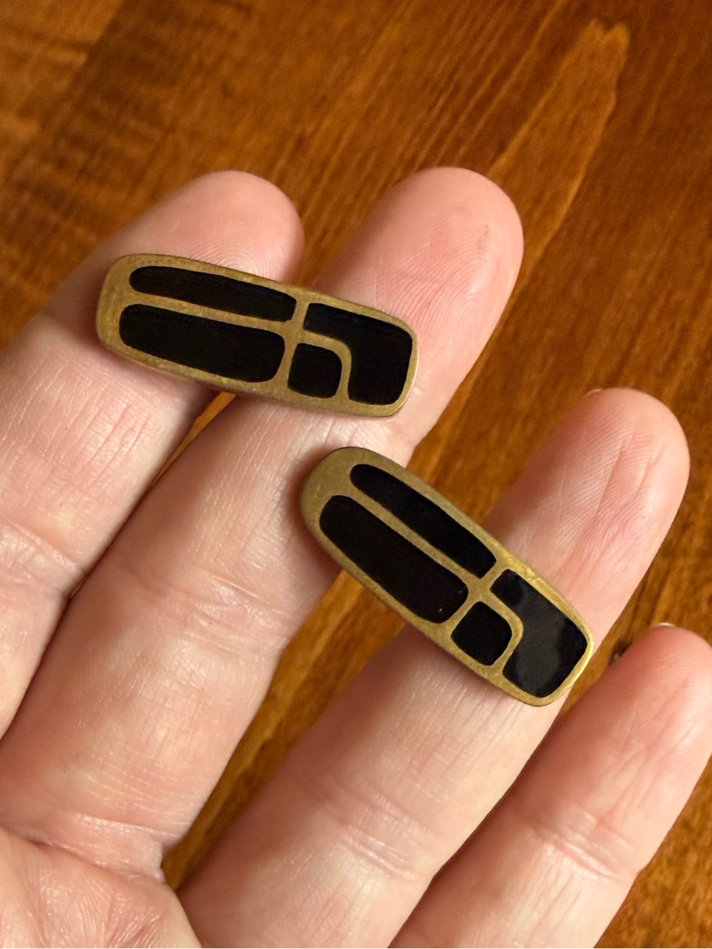 Bernard Chaudron Modernist Bronze Resin Cufflinks Vintage 1970